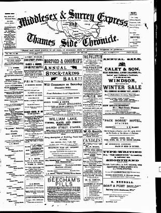 cover page of Middlesex & Surrey Express published on December 30, 1893