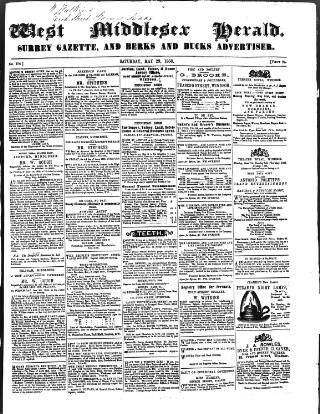 cover page of West Middlesex Herald published on May 29, 1858
