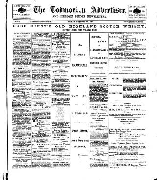 cover page of Todmorden Advertiser and Hebden Bridge Newsletter published on December 30, 1898