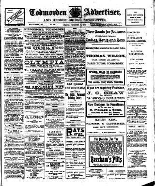 cover page of Todmorden Advertiser and Hebden Bridge Newsletter published on November 30, 1917
