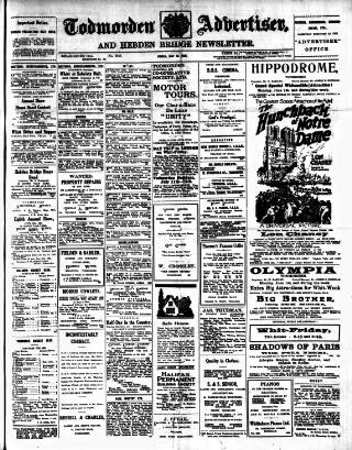 cover page of Todmorden Advertiser and Hebden Bridge Newsletter published on May 29, 1925