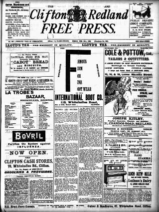 cover page of Clifton and Redland Free Press published on February 28, 1902