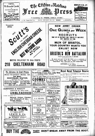 cover page of Clifton and Redland Free Press published on September 18, 1914
