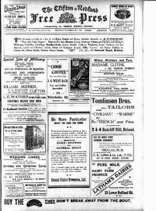 cover page of Clifton and Redland Free Press published on November 30, 1916