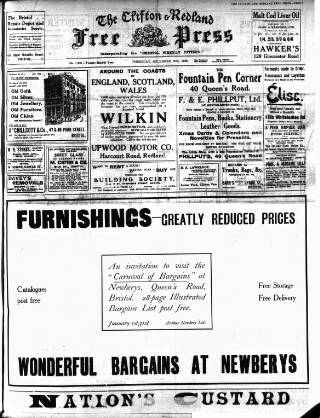 cover page of Clifton and Redland Free Press published on December 30, 1920