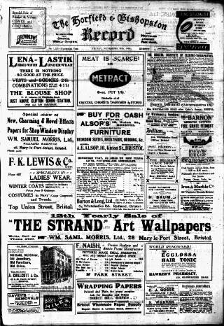 cover page of Horfield and Bishopston Record and Montepelier & District Free Press published on November 15, 1918