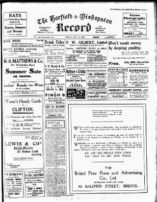 cover page of Horfield and Bishopston Record and Montepelier & District Free Press published on July 6, 1923