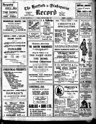 cover page of Horfield and Bishopston Record and Montepelier & District Free Press published on November 30, 1928