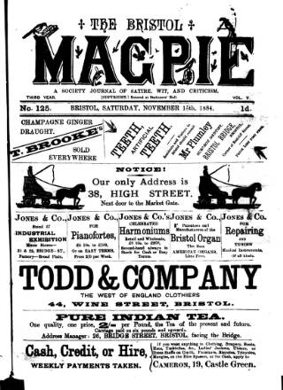 cover page of Bristol Magpie published on November 15, 1884