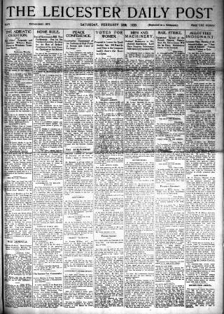 cover page of Leicester Daily Post published on February 28, 1920
