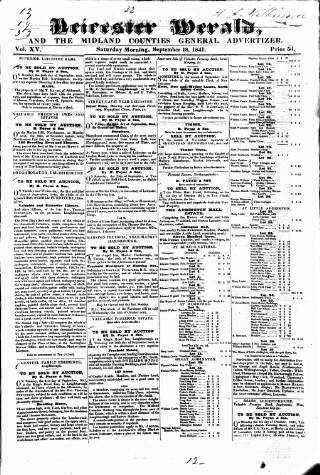 cover page of Leicester Herald published on September 18, 1841