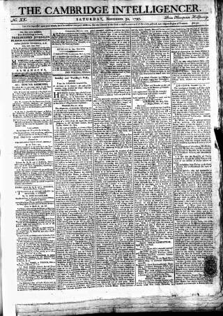 cover page of Cambridge Intelligencer published on November 30, 1793