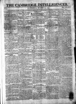 cover page of Cambridge Intelligencer published on November 15, 1794