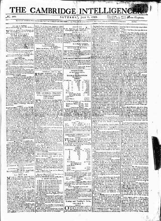 cover page of Cambridge Intelligencer published on July 6, 1799