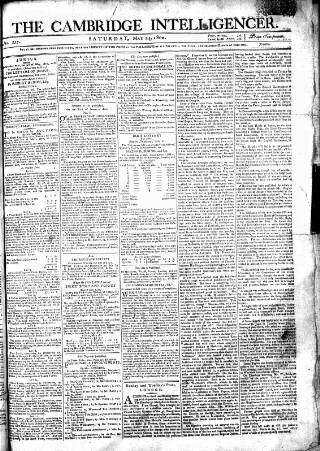 cover page of Cambridge Intelligencer published on May 24, 1800