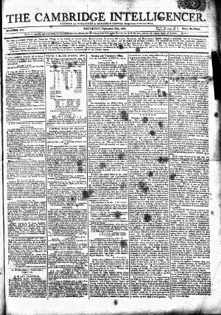 cover page of Cambridge Intelligencer published on September 13, 1800