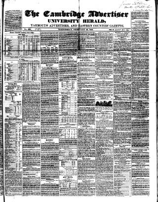 cover page of Cambridge General Advertiser published on February 28, 1849