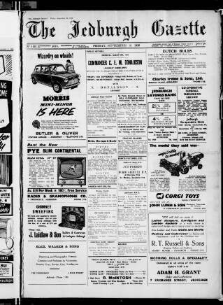 cover page of Jedburgh Gazette published on September 18, 1959
