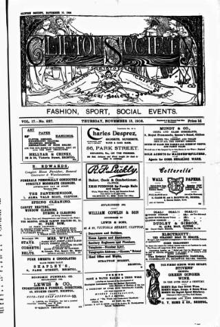 cover page of Clifton Society published on November 15, 1906