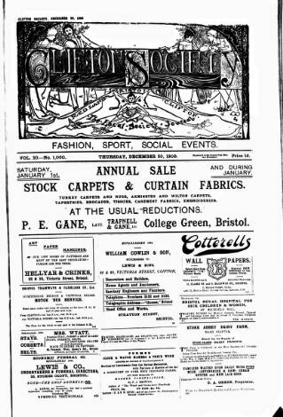 cover page of Clifton Society published on December 30, 1909
