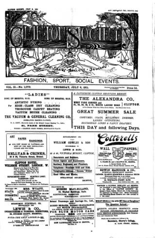 cover page of Clifton Society published on July 6, 1911