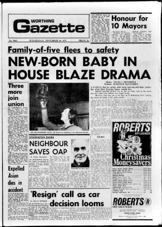 cover page of Worthing Gazette published on November 30, 1977