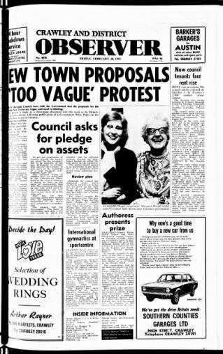 cover page of Crawley and District Observer published on February 28, 1975