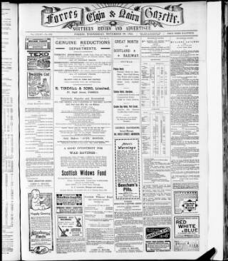 cover page of Forres Elgin and Nairn Gazette published on November 30, 1921