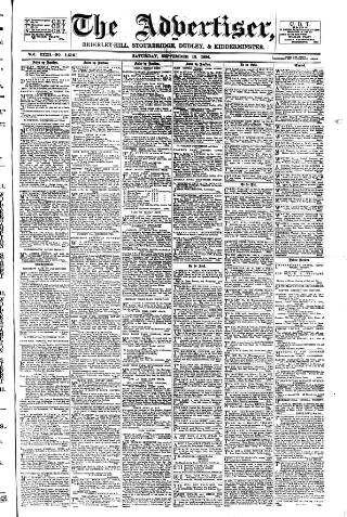 cover page of County Advertiser & Herald for Staffordshire and Worcestershire published on September 18, 1886