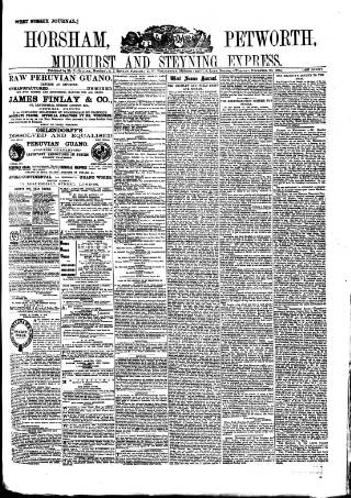 cover page of Horsham, Petworth, Midhurst and Steyning Express published on December 30, 1884