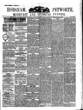 cover page of Horsham, Petworth, Midhurst and Steyning Express published on February 28, 1888