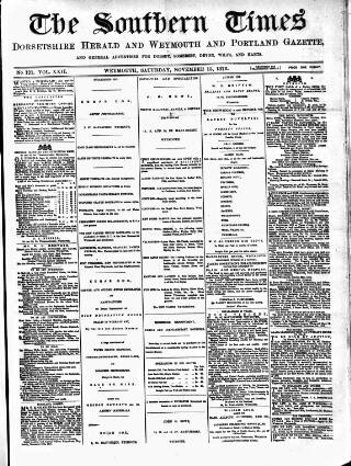 cover page of Southern Times and Dorset County Herald published on November 15, 1873