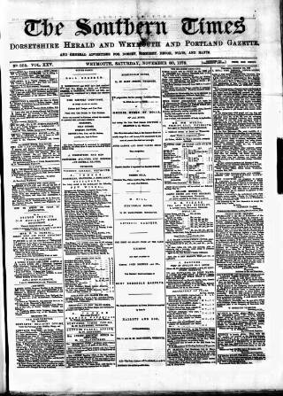 cover page of Southern Times and Dorset County Herald published on November 30, 1878