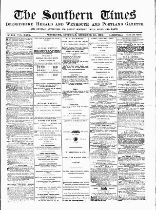 cover page of Southern Times and Dorset County Herald published on December 30, 1882