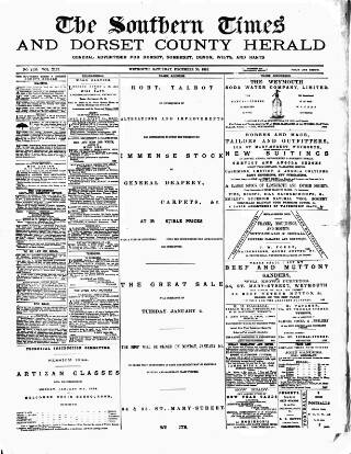 cover page of Southern Times and Dorset County Herald published on December 30, 1893