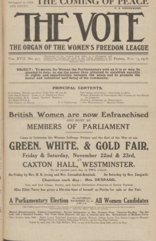 cover page of Vote published on November 15, 1918