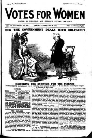 cover page of Votes for Women published on February 28, 1913