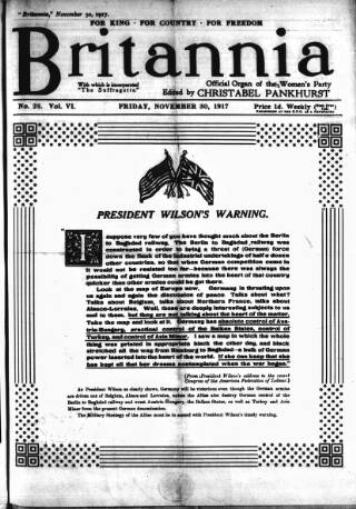 cover page of The Suffragette published on November 30, 1917