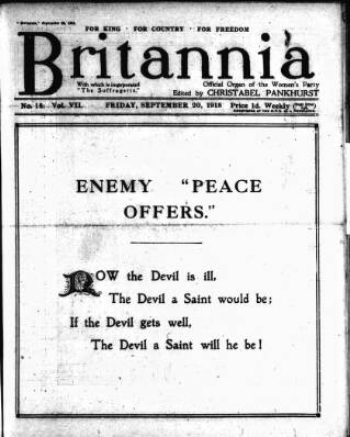 cover page of The Suffragette published on September 20, 1918