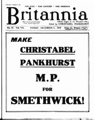 cover page of The Suffragette published on December 6, 1918