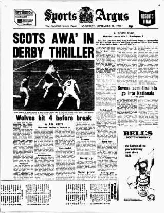 cover page of Sports Argus published on September 18, 1976