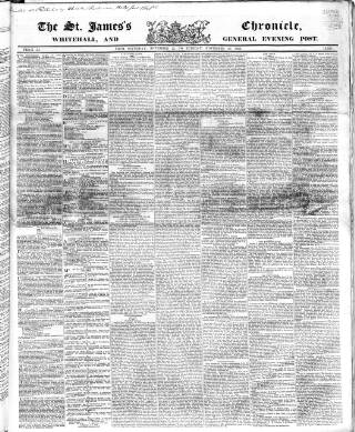 cover page of Saint James's Chronicle published on November 30, 1852