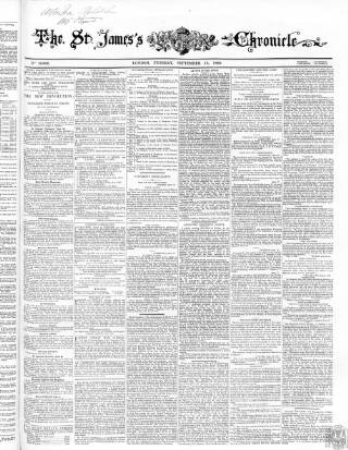 cover page of Saint James's Chronicle published on September 18, 1860