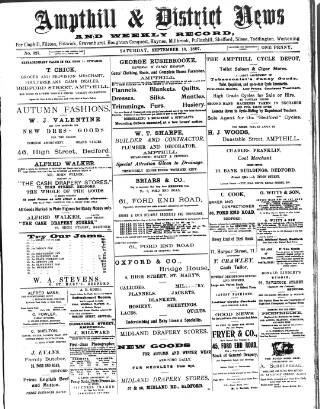 cover page of Ampthill & District News published on September 18, 1897