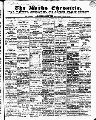 cover page of Bucks Chronicle and Bucks Gazette published on November 30, 1850