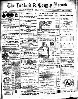 cover page of Bedford Record published on November 15, 1898