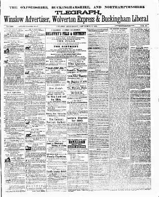 cover page of Oxfordshire Telegraph published on September 18, 1889
