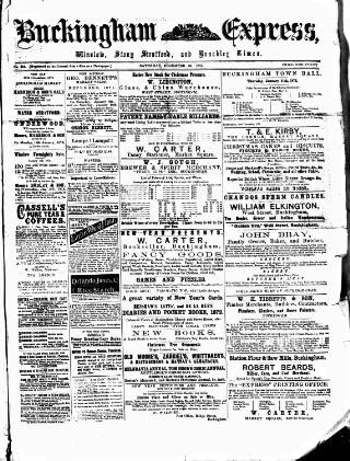 cover page of Buckingham Express published on December 30, 1871