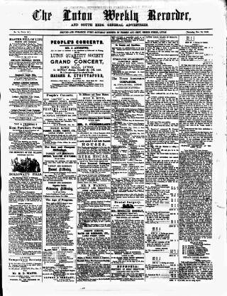 cover page of Luton Weekly Recorder published on November 15, 1856