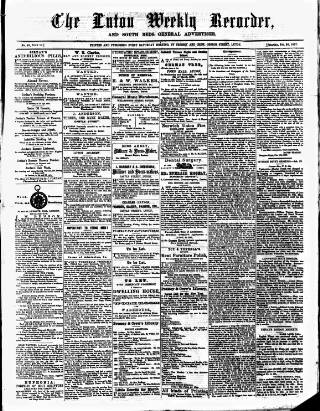 cover page of Luton Weekly Recorder published on February 28, 1857